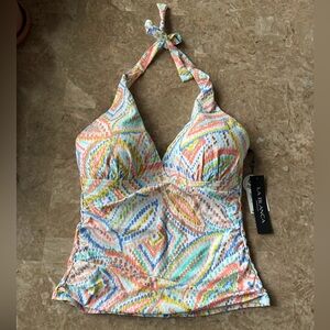 La Blanca Women's Sunbaked Jewels Halter Tankini Top Size 12